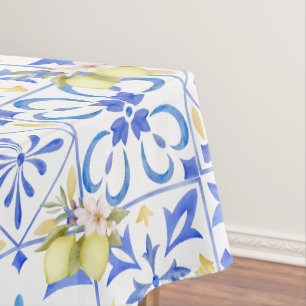 Nappe Carreau bleu motif de citron de style français