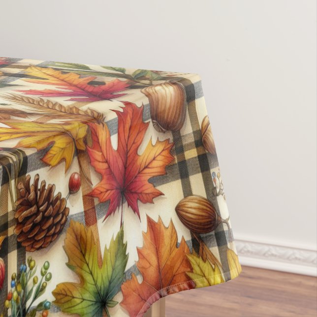 Nappe Carreaux de saison automnale avec feuilles d'autom (In Situ)