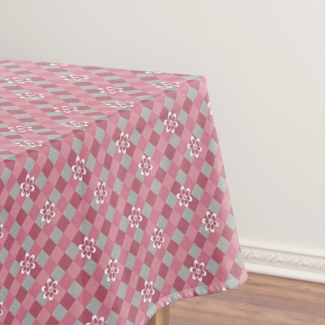 Nappe Carreaux gris et rose avec fleurs de camomille (In Situ)