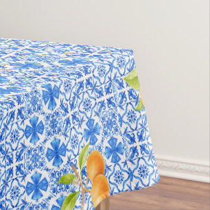 Nappe Carrelage bleu et blanc Azulejo avec oranges