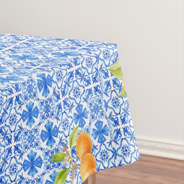 Nappe Carrelage bleu et blanc Azulejo avec oranges (In Situ)