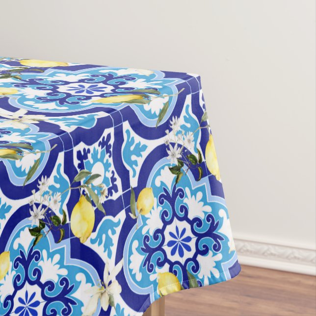 Nappe Carrelage méditerranéen, carrelage bleu, citron, (In Situ)