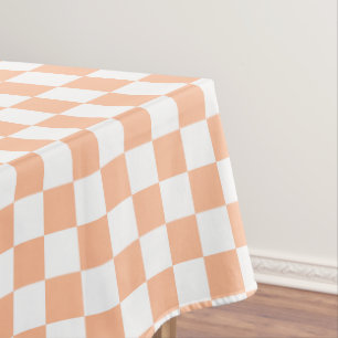 Nappe Carrés à carreaux pêche orange blanc géométrique
