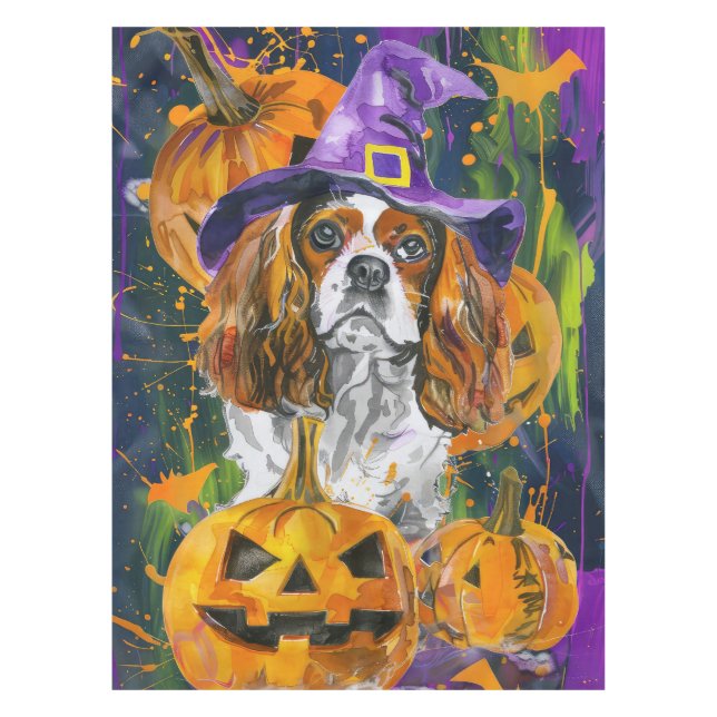 Nappe Cavalier King Chien Halloween Sorcière Et Citrouil (Devant)