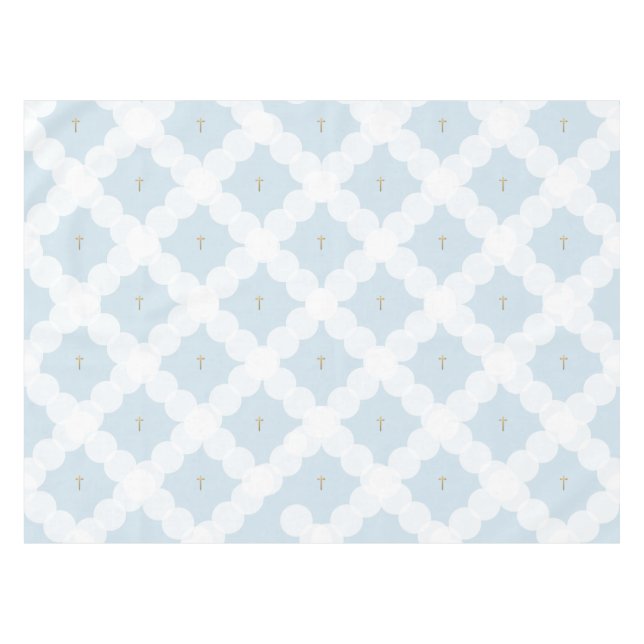 Nappe Cercles blancs Croix d'or Baptême chrétien (Devant (Horizontal))