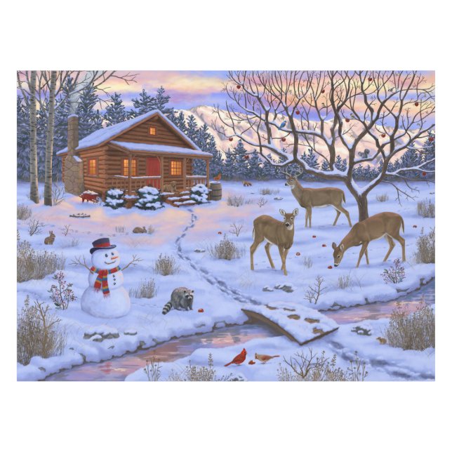 Nappe Cerf Cabine D'Hiver Dans La Scène De Noël De Neige (Devant (Horizontal))