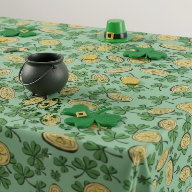 Nappe Chanceux Pièces et Vert Jour de la Saint Patrick S (Irish Green Shamrock and Lucky Gold Coin Pattern St Patrick's Day Shamrock Tablecloths. )