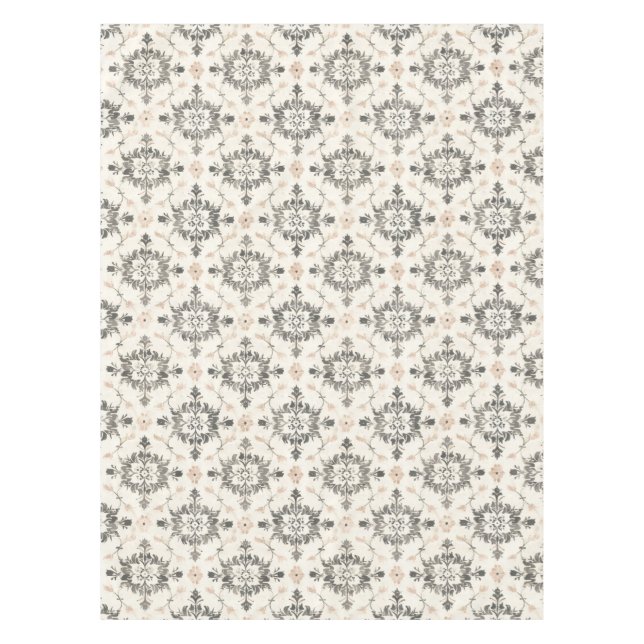 Nappe Charcoal & Blush French Damask Tablecloth (Devant)