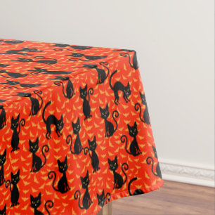 Nappe Chat noir éffrayant Halloween Bats orange