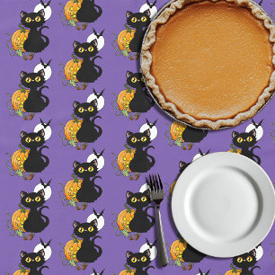 Nappe Chat noir mignon violet Halloween Citrouille