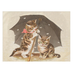 Nappe Chatons vintage sous parapluie art de chat antique