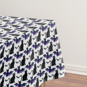 Nappe Chats noirs et chauves-souris violettes