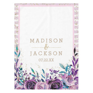 Nappe Chic Champagne Floral Mariage or violet Monogramme