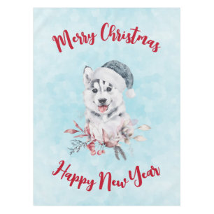 Nappe Chien de Noël Husky dans un chapeau de Père Noël