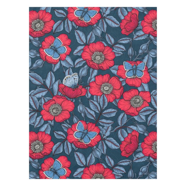 Nappe Chien rose et papillons en bleu et rouge (Devant)