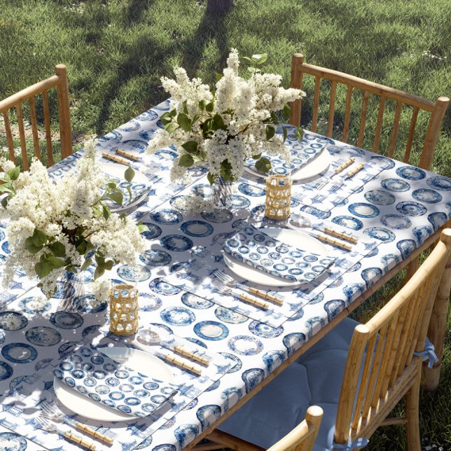 Nappe Chinoiserie Blue and White Plates (Blue and white plates tablecloth)