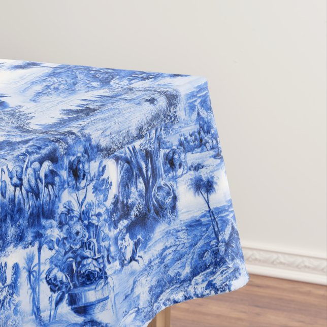 Nappe Chinoiserie toile, saule bleu, porcelaine bleue   (In Situ)