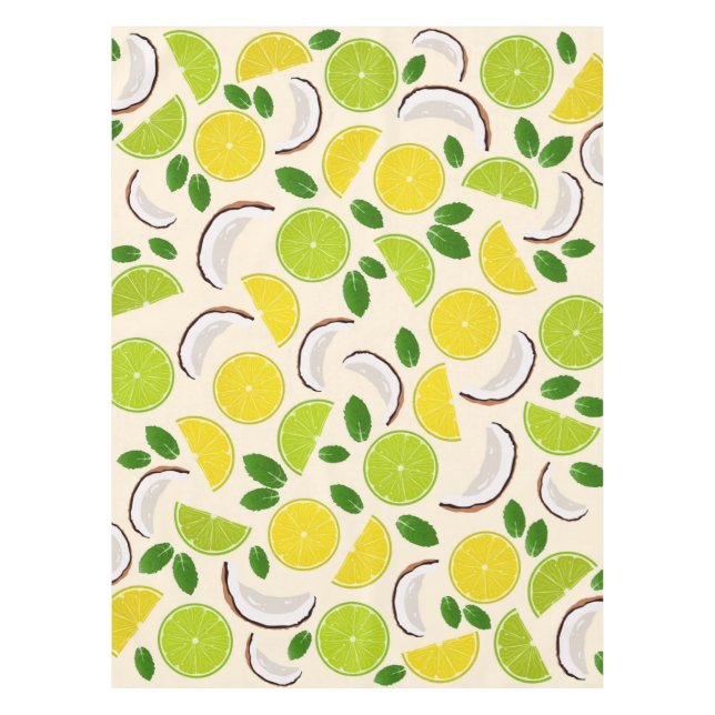 Nappe Citron chaux noix de coco et menthe joyeux motif (Devant)