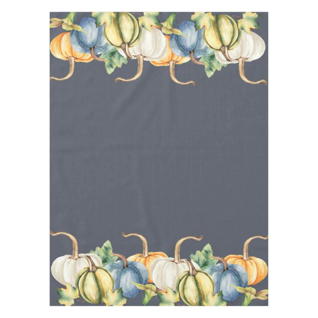 Nappe Citrouille d'aquarelle d'automne bleu (Devant)