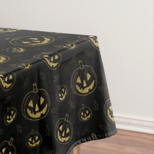 Nappe Citrouille noir et or Halloween en tissu