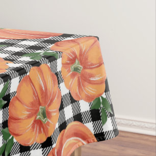 Nappe Citrouilles d'automne avec noir et blanc En vichy 