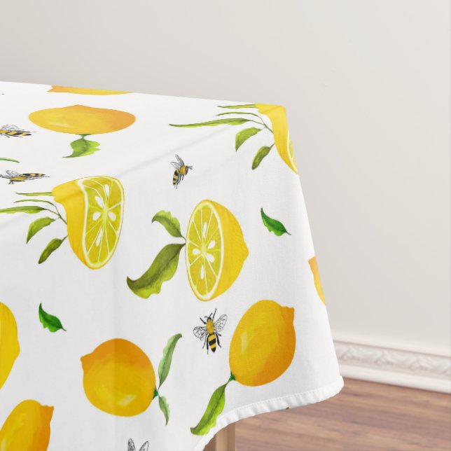 Nappe Citrus, citrons, abeilles été motif court  (In Situ)