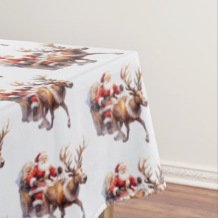Nappe Clause du Père Noël avec un renne tirant son traîn