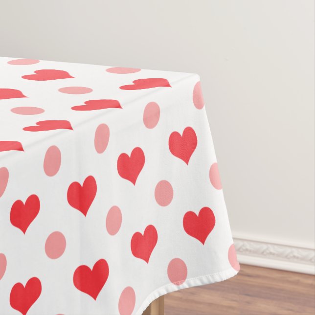 Nappe coeur d'amour rouge, motif pois rose pastel (In Situ)