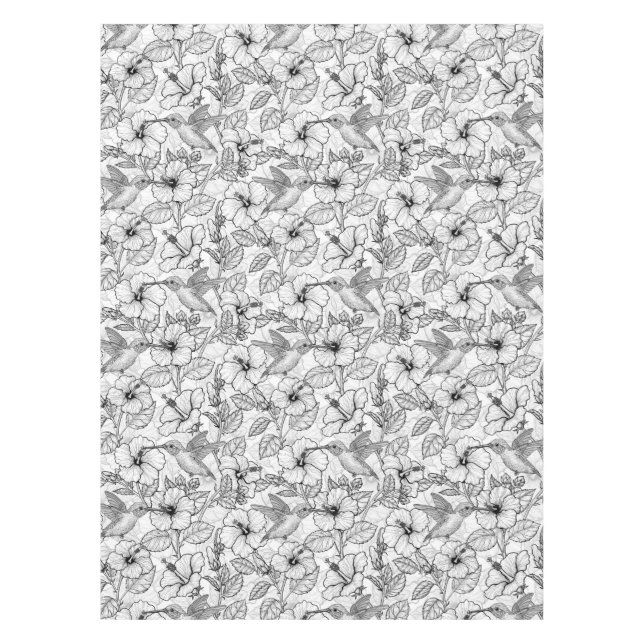 Nappe Colibris et fleurs d'hibiscus b&w (Devant)