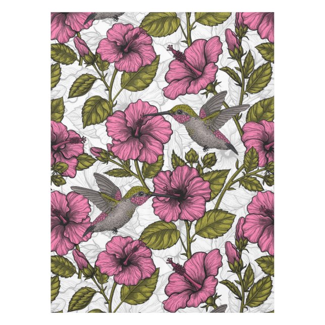 Nappe Colibris et fleurs d'hibiscus roses (Devant)