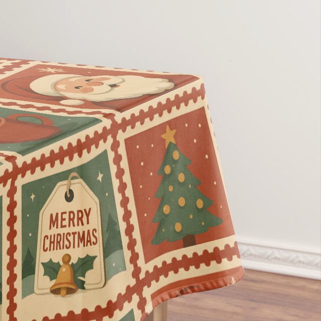 Nappe Collage de timbre de Noël rétro (In Situ)