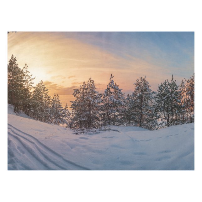 Nappe Coucher de soleil sur la forêt gelée de neige près (Devant (Horizontal))