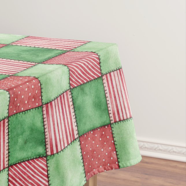Nappe Couverture Patchwork Carreaux Rustique Rouge Vert  (In Situ)