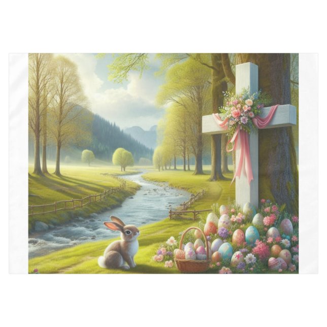 Nappe Croix de Pâques avec lapin et oeufs (Devant (Horizontal))