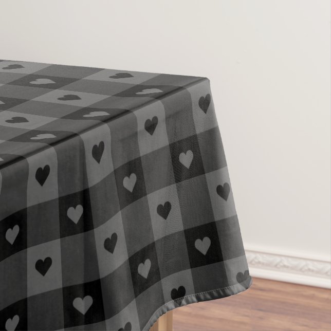 Nappe Cute Buffalo Plaid Avec Coeurs Noir Gris Rustique (In Situ)