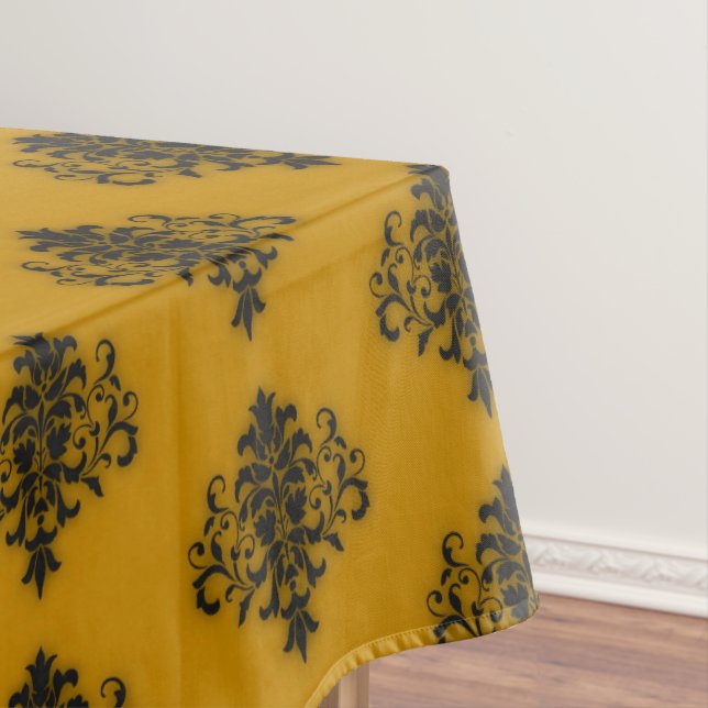 Nappe Damas noir sur motif jaune moutarde (In Situ)