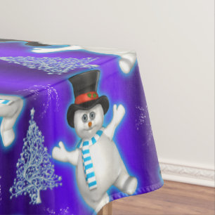 Nappe Dancing Snowmen Bleu Noël
