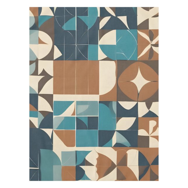 Nappe Dark Blue, Teal, Brown, and Tan Geometric Pattern (Devant)
