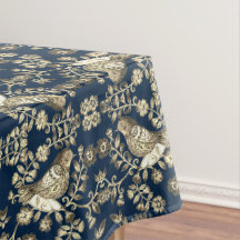Nappe de style saule aux oiseaux antique bleu mari