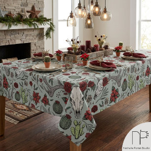 Nappe de table Noël western rouge et vert avec boi