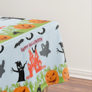Nappe Deux citrouilles grimaçantes, chauves-souris, mais