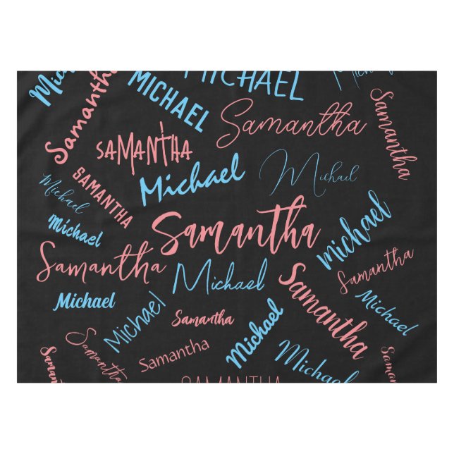 Nappe Deux noms couples motif monogramme bleu rose clair (Devant (Horizontal))