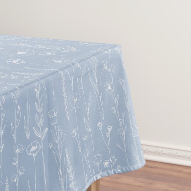 Nappe Dusty Blue Wildflower Baby Shower Tablecloth (In Situ)