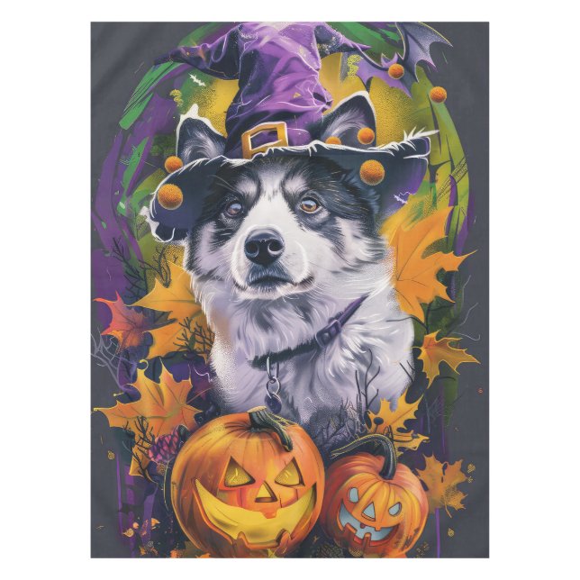 Nappe Éffrayant Akita Halloween Witch et Citrouille (Devant)