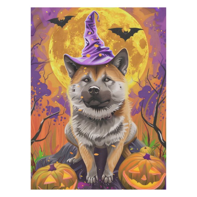Nappe Éffrayant Akita Halloween Witch et Citrouille (Devant)