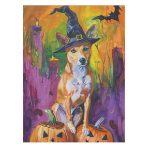 Nappe Éffrayant Basenji Halloween sorcière et Citrouille