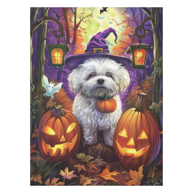 Nappe Éffrayant Bichon Frise Halloween sorcière et Citro (Devant)