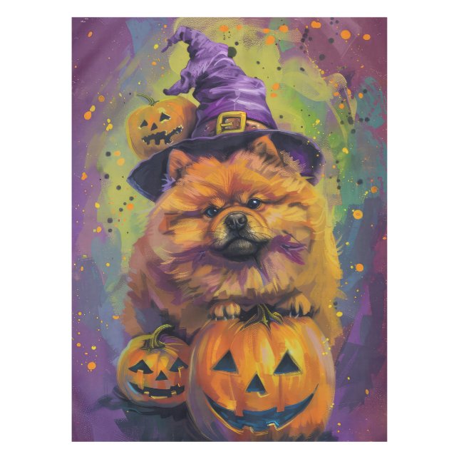 Nappe Éffrayant Chow Chow Chien Halloween sorcière et Ci (Devant)