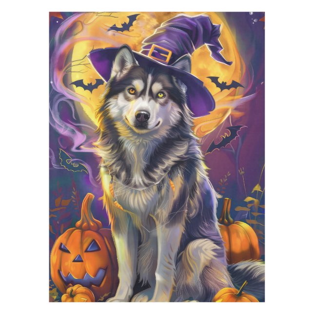 Nappe Éffrayant Sibérie Husky Chien Halloween Citrouille (Devant)