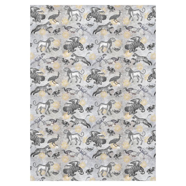 Nappe Elégant Antique Mosaïque Gris Or Tigre Lion Eagle (Devant)